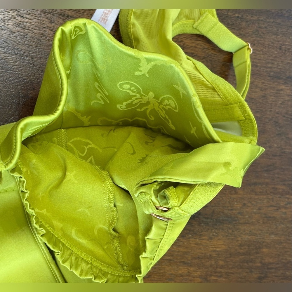 Savage x Fenty Heavenly Satin Unlined Balconette Bra Jacquard Green 38DD - Picture 10 of 10
